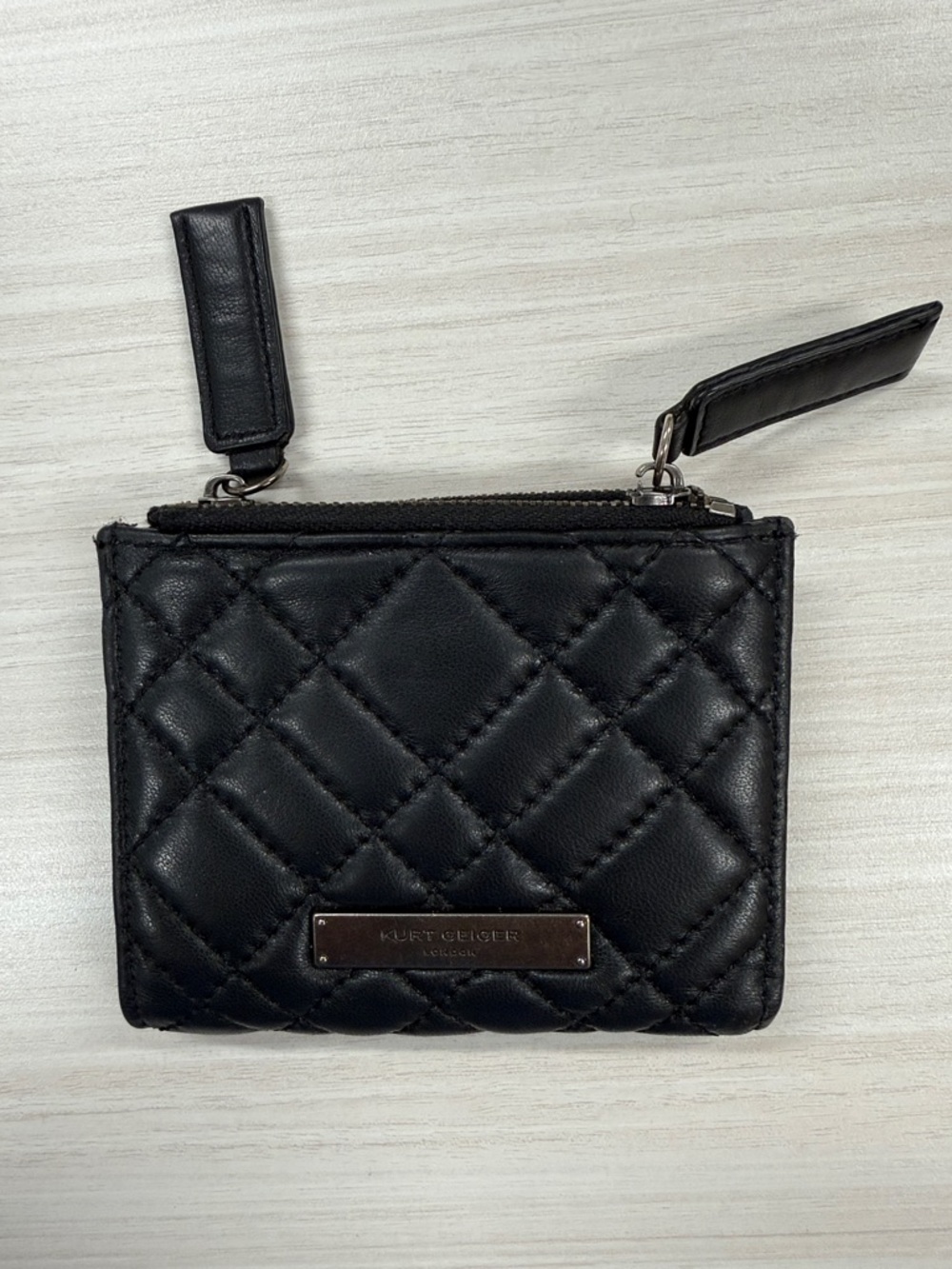 Kurt Geiger Black Quilted Leather Zip Card Pouch